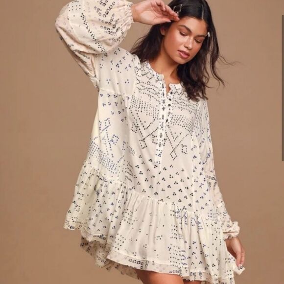 Free People Shibori Tunic Mini Dress Ivory - Picture 1 of 16